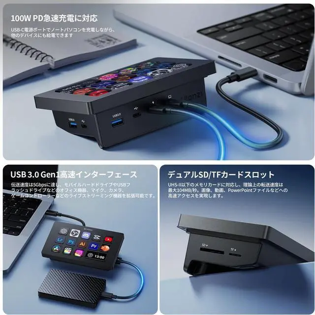 Alt view image 7 of 7 - Ulanzi D200H Stream Deck Controller, USB 3.0 High Speed Transmission, PD Rapid Charging, 13 Customizable Keys, AI Office Assistant, For Live Distribution and Creating Content, Controls OBS/Teams