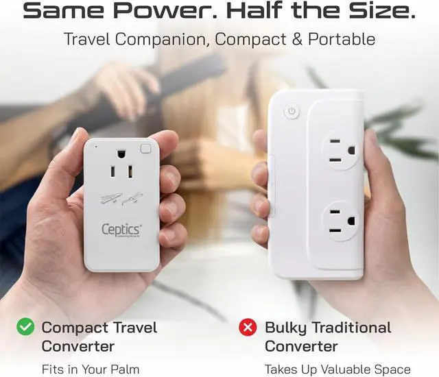 Alt view image 4 of 7 - Ceptics Step Down Voltage Converter US to Europe - 200W Convert 220V to 110V for Curling Iron, Straightener, Charger USB-A & C Fast Charging SwadApt Type A, B, C, E/F, G, I Included