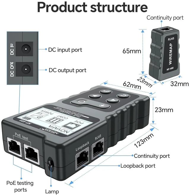 Alt view image 6 of 7 - NOYAFA NF-488 Network Cable Tester, POE Powered Ethernet Cable Tester, RJ45 Tester Kit for CAT5e/CAT6/CAT6a, RJ45 Continuity Check, Switch Loopback POE Detector, LAN Cable Tester Loop Test Tool