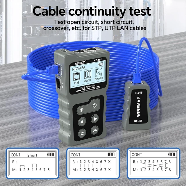 Alt view image 4 of 7 - NOYAFA NF-488 Network Cable Tester, POE Powered Ethernet Cable Tester, RJ45 Tester Kit for CAT5e/CAT6/CAT6a, RJ45 Continuity Check, Switch Loopback POE Detector, LAN Cable Tester Loop Test Tool