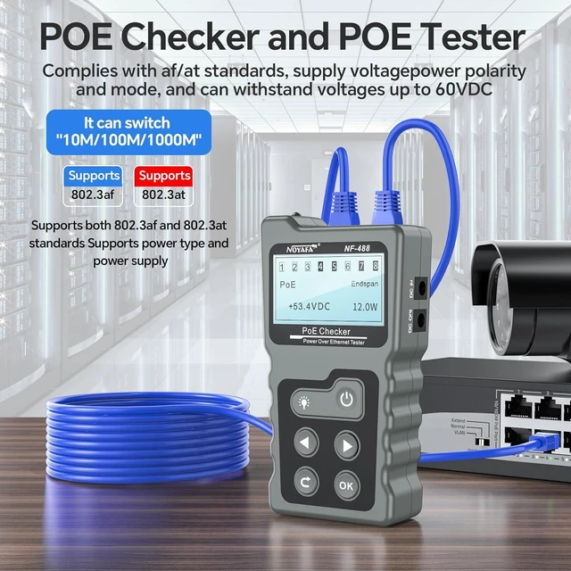 Alt view image 5 of 7 - NOYAFA NF-488 Network Cable Tester, POE Powered Ethernet Cable Tester, RJ45 Tester Kit for CAT5e/CAT6/CAT6a, RJ45 Continuity Check, Switch Loopback POE Detector, LAN Cable Tester Loop Test Tool