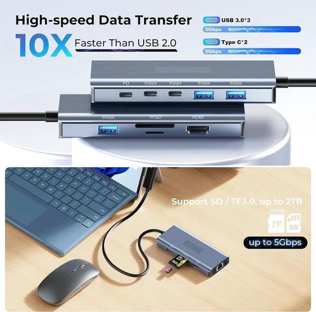 Alt view image 2 of 7 - 11-in-1 Surface Pro Docking Station, New Surface Dock 4K@60HZ HDMI, Surface Docking Station for Surface Pro 11/10/9/8/X/7/6/5/4/3, Surface Laptop 6/5/4/3/2/1, Surface Laptop Go 3/2/1, Surface Book