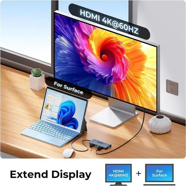 Alt view image 3 of 7 - 11-in-1 Surface Pro Docking Station, New Surface Dock 4K@60HZ HDMI, Surface Docking Station for Surface Pro 11/10/9/8/X/7/6/5/4/3, Surface Laptop 6/5/4/3/2/1, Surface Laptop Go 3/2/1, Surface Book