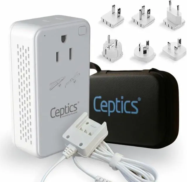 Main image of Ceptics Step Down Voltage Converter US to Europe - 200W Convert 220V to 110V for Curling Iron, Straightener, Charger USB-A & C Fast Charging SwadApt Type A, B, C, E/F, G, I Included