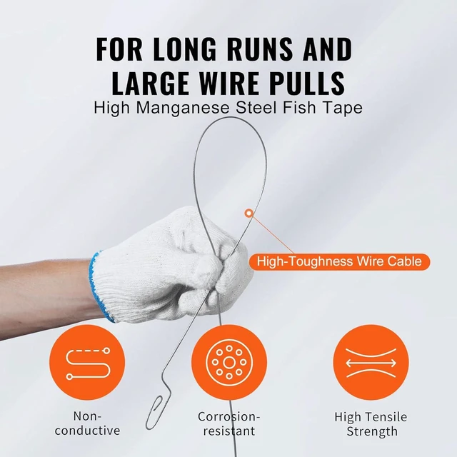 Alt view image 3 of 7 - VEVOR Fish Tape, 120-foot, 1/8-inch, Steel Wire Puller with Optimized Housing and Handle, Easy-to-Use Cable Puller Tool, Flexible Wire Fishing Tools for Walls and Electrical Conduit, Non-Conductive