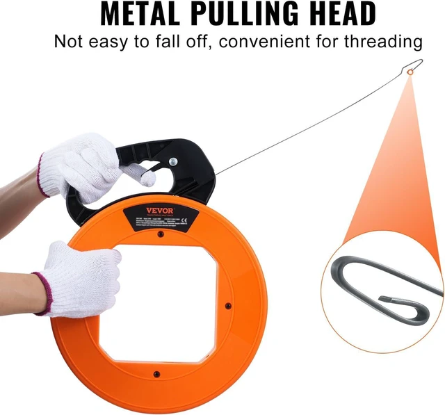 Alt view image 6 of 7 - VEVOR Fish Tape, 120-foot, 1/8-inch, Steel Wire Puller with Optimized Housing and Handle, Easy-to-Use Cable Puller Tool, Flexible Wire Fishing Tools for Walls and Electrical Conduit, Non-Conductive