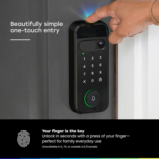 Alt view image 6 of 7 - myQ Secure View 3-in-1 Smart Lock with 2K HDR Video Doorbell Camera, Face Access, Fingerprint Access, PIN & App Control Intelligent Entry with Built-in Camera, Color Night Vision & Two-Way Audio
