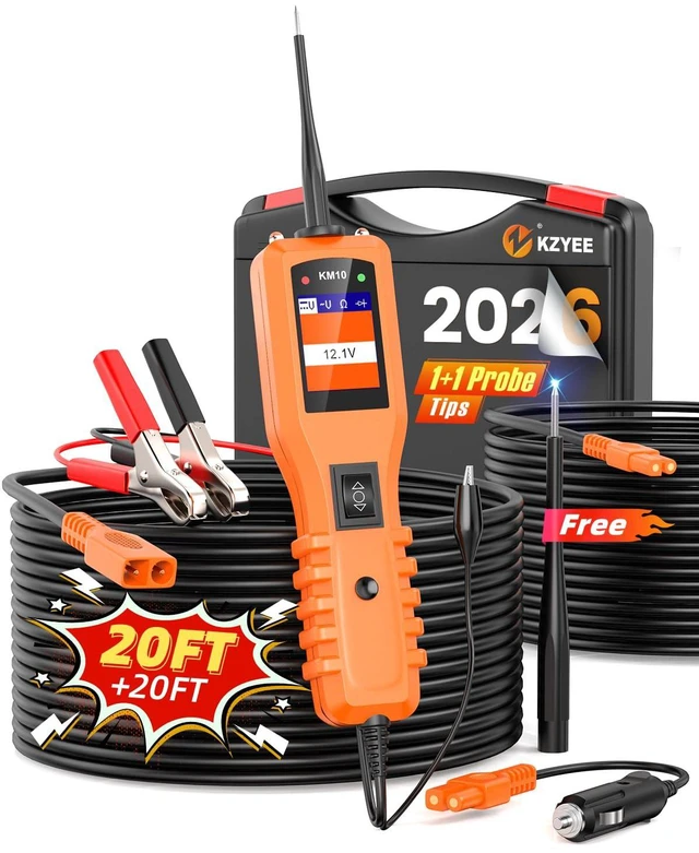 Main image of KM10 Power Circuit Probe Kit, 12V 24V Automotive Circuit Tester, Digital Multimeter, Short Finder, AC/DC Voltage Tester, Diode & Resistance, Current Probe Component Activation, 20FT+20FT Cable