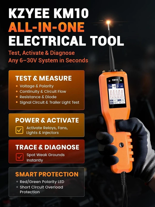 Alt view image 2 of 7 - KM10 Power Circuit Probe Kit, 12V 24V Automotive Circuit Tester, Digital Multimeter, Short Finder, AC/DC Voltage Tester, Diode & Resistance, Current Probe Component Activation, 20FT+20FT Cable