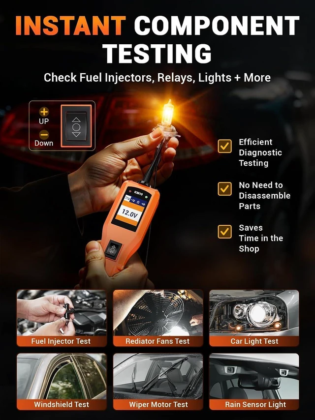 Alt view image 5 of 7 - KM10 Power Circuit Probe Kit, 12V 24V Automotive Circuit Tester, Digital Multimeter, Short Finder, AC/DC Voltage Tester, Diode & Resistance, Current Probe Component Activation, 20FT+20FT Cable