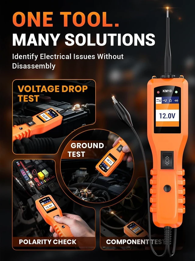 Alt view image 6 of 7 - KM10 Power Circuit Probe Kit, 12V 24V Automotive Circuit Tester, Digital Multimeter, Short Finder, AC/DC Voltage Tester, Diode & Resistance, Current Probe Component Activation, 20FT+20FT Cable