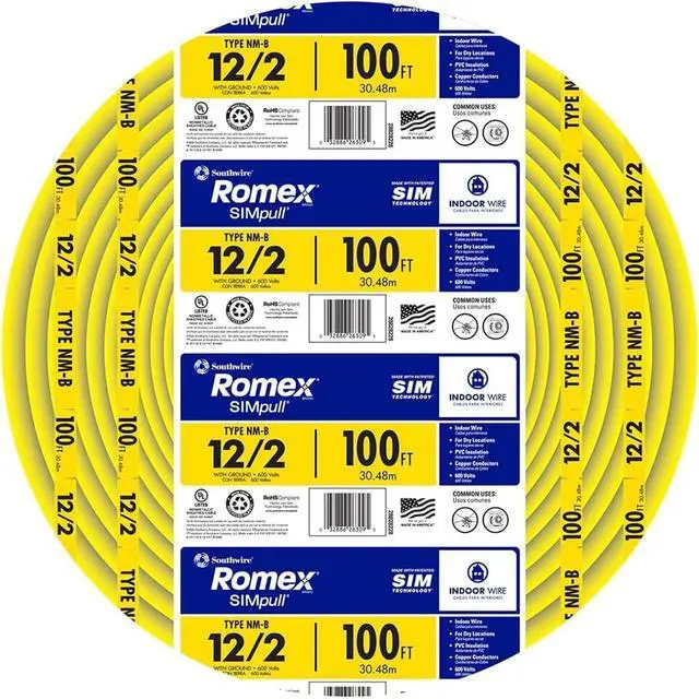 Main image of Southwire Romex Brand Simpull Solid Indoor 12/2 W/G NMB Cable 100ft Coil - SW# 28828228