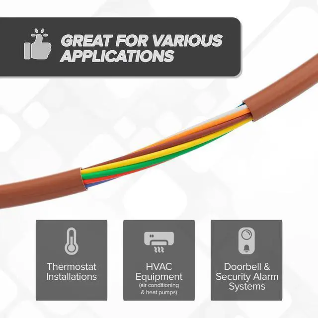 Alt view image 4 of 7 - Thermostat Wire 18/7 - Brown - Solid Copper 18 Gauge, 7 Conductor - CL2 (UL Listed) CMR Riser Rated (CL3) - Residential, Commercial and Industrial Rated - 18-7, 25 Feet