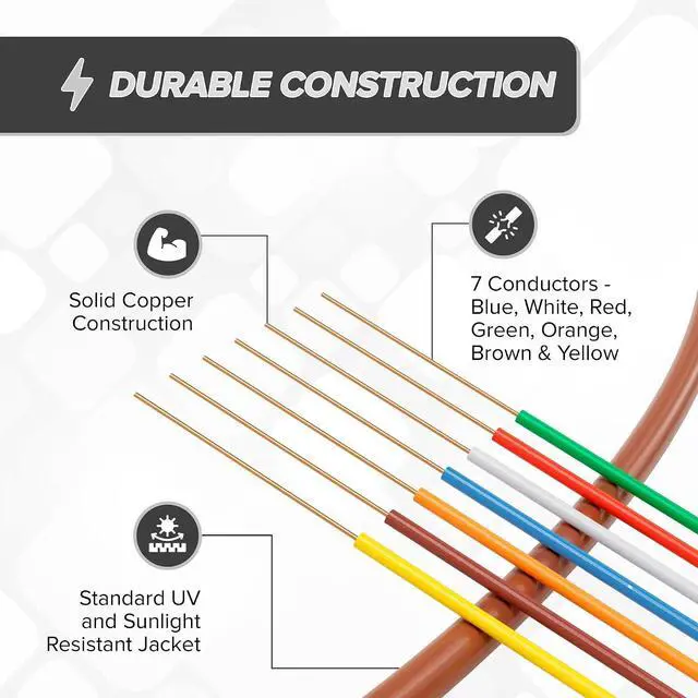 Alt view image 5 of 7 - Thermostat Wire 18/7 - Brown - Solid Copper 18 Gauge, 7 Conductor - CL2 (UL Listed) CMR Riser Rated (CL3) - Residential, Commercial and Industrial Rated - 18-7, 25 Feet