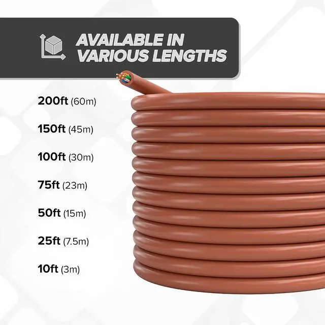 Alt view image 7 of 7 - Thermostat Wire 18/7 - Brown - Solid Copper 18 Gauge, 7 Conductor - CL2 (UL Listed) CMR Riser Rated (CL3) - Residential, Commercial and Industrial Rated - 18-7, 25 Feet