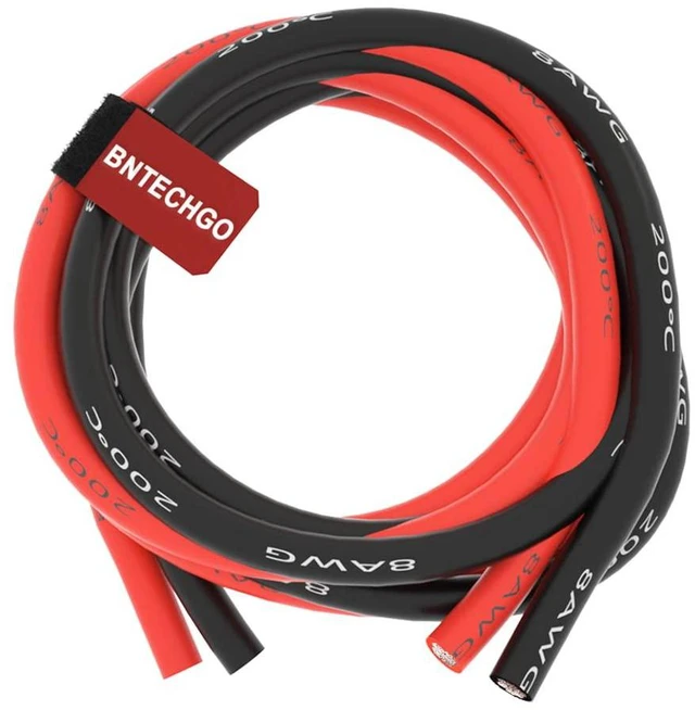 Main image of BNTECHGO 8 Gauge Silicone Wire Ultra Flexible 20 feet high Temp 200 deg C 600V 8 AWG Silicone Wire 1650 Strands of Tinned Copper Wire Stranded Wire Model Battery Cable Black and Red Each Color 10 ft