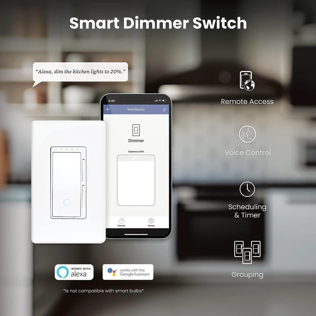 Alt view image 3 of 7 - Feit Electric Smart Dimmer Switch, Neutral Wire Required for Installation, Compatible with Amazon Alexa and Google Assistant, Smart Dimmer Light Switch, White, Model:DIM/WiFi