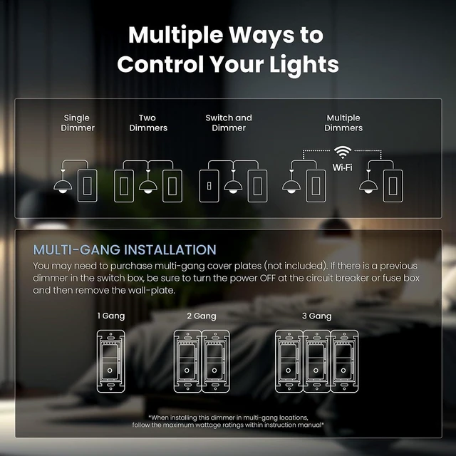 Alt view image 5 of 7 - Feit Electric Smart Dimmer Switch, Neutral Wire Required for Installation, Compatible with Amazon Alexa and Google Assistant, Smart Dimmer Light Switch, White, Model:DIM/WiFi
