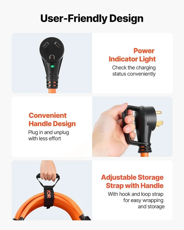 Alt view image 6 of 7 - VEVOR 30 Amp 75 Feet RV Extension Cord, 125V 2500W, Heavy Duty 10/3 Gauge STW RV Power Cord, NEMA TT-30P to NEMA TT-30R, with Power Indicator, Cord Organizer, 15A Adapter, for Camper Travel Trailer