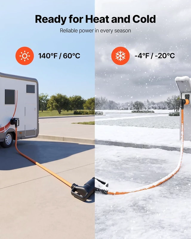 Alt view image 5 of 7 - VEVOR 30 Amp 75 Feet RV Extension Cord, 125V 2500W, Heavy Duty 10/3 Gauge STW RV Power Cord, NEMA TT-30P to NEMA TT-30R, with Power Indicator, Cord Organizer, 15A Adapter, for Camper Travel Trailer