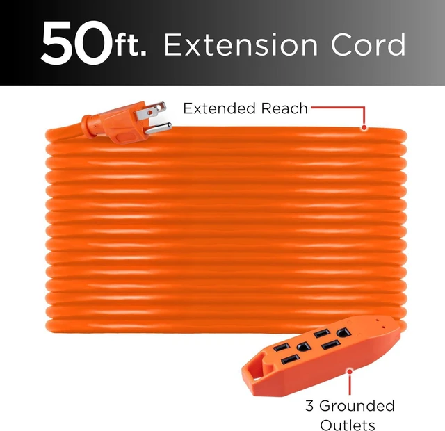 Alt view image 2 of 6 - UltraPro, Orange, GE 50 Foot Extension, 16AWG, Indoor/Outdoor Use, Extra Long Power Cord, UL Listed, 51926, 50 ft, 50 Ft