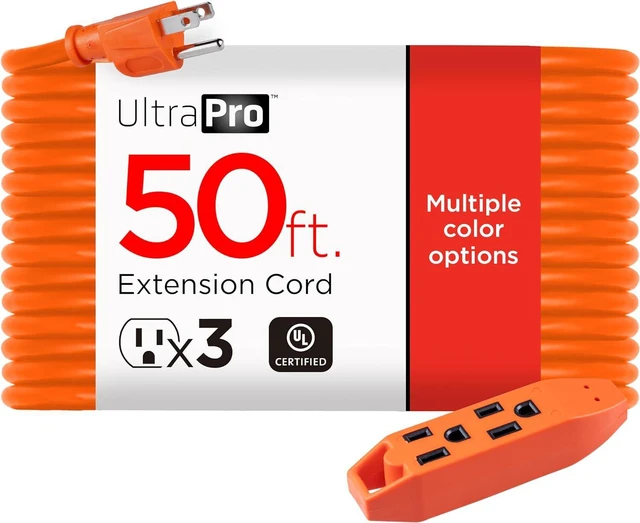 Main image of UltraPro, Orange, GE 50 Foot Extension, 16AWG, Indoor/Outdoor Use, Extra Long Power Cord, UL Listed, 51926, 50 ft, 50 Ft