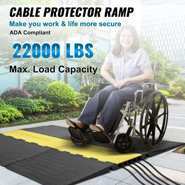 Alt view image 2 of 7 - VEVOR Rubber Cable Protector Ramp, 5 Channel, 22000 lbs/axle Capacity Heavy Duty Wire Cover Ramp Hose Cord Ramp Driveway, Traffic Speed Bump with Flip-Open Top Cover, ADA Compliant for Indoor & Outdoo