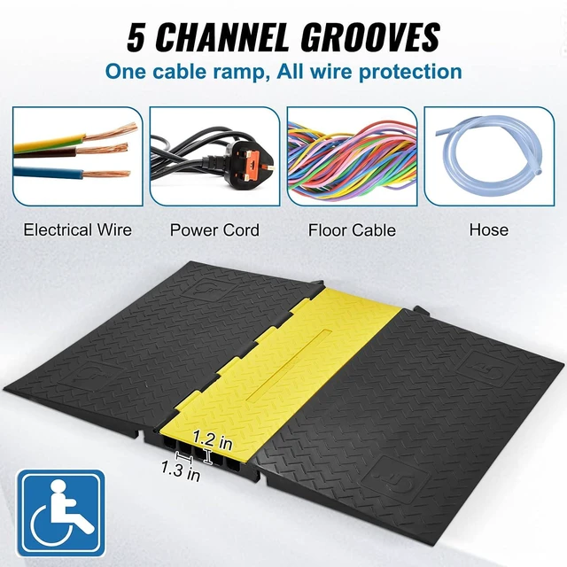 Alt view image 3 of 7 - VEVOR Rubber Cable Protector Ramp, 5 Channel, 22000 lbs/axle Capacity Heavy Duty Wire Cover Ramp Hose Cord Ramp Driveway, Traffic Speed Bump with Flip-Open Top Cover, ADA Compliant for Indoor & Outdoo