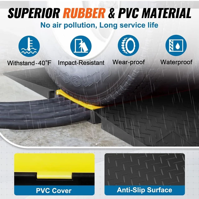 Alt view image 4 of 7 - VEVOR Rubber Cable Protector Ramp, 5 Channel, 22000 lbs/axle Capacity Heavy Duty Wire Cover Ramp Hose Cord Ramp Driveway, Traffic Speed Bump with Flip-Open Top Cover, ADA Compliant for Indoor & Outdoo