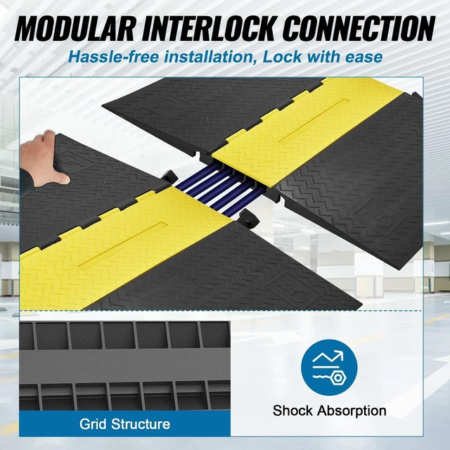 Alt view image 6 of 7 - VEVOR Rubber Cable Protector Ramp, 5 Channel, 22000 lbs/axle Capacity Heavy Duty Wire Cover Ramp Hose Cord Ramp Driveway, Traffic Speed Bump with Flip-Open Top Cover, ADA Compliant for Indoor & Outdoo