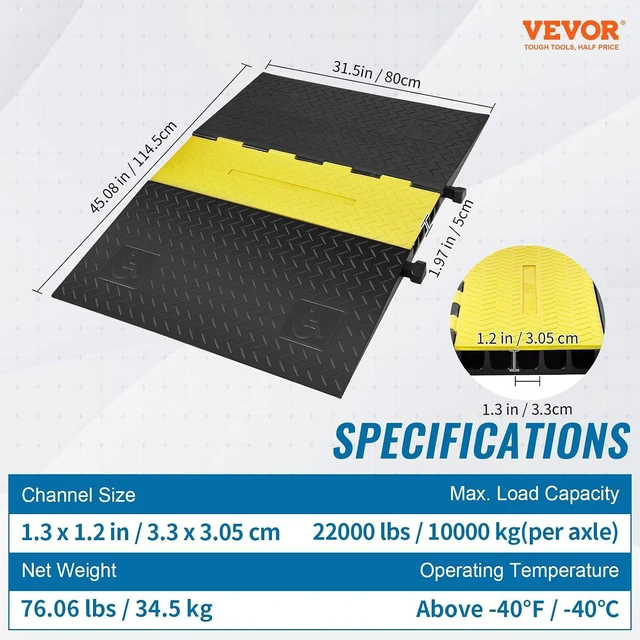 Alt view image 7 of 7 - VEVOR Rubber Cable Protector Ramp, 5 Channel, 22000 lbs/axle Capacity Heavy Duty Wire Cover Ramp Hose Cord Ramp Driveway, Traffic Speed Bump with Flip-Open Top Cover, ADA Compliant for Indoor & Outdoo