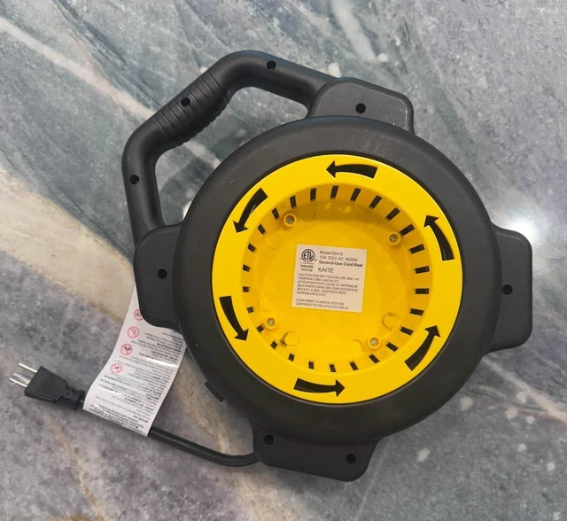 Alt view image 6 of 7 - The Original Connector - The Most Compact Retractable Extension Cord Reel 25 Feet 16/3 AWG 1625W 4 Grounded Outlets UL Listed Black and Yellow