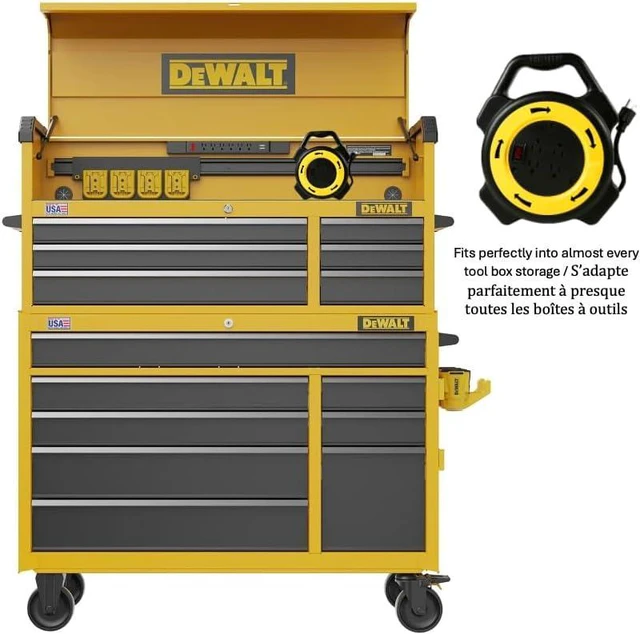 Alt view image 7 of 7 - The Original Connector - The Most Compact Retractable Extension Cord Reel 25 Feet 16/3 AWG 1625W 4 Grounded Outlets UL Listed Black and Yellow
