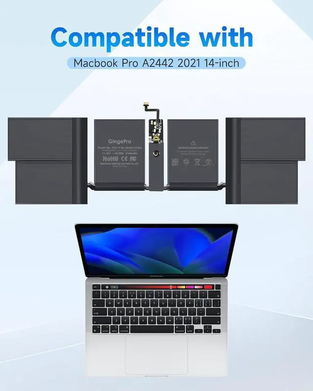 Alt view image 2 of 6 - Replacement Battery for MacBook Pro A2442, 14-Inch, 2021