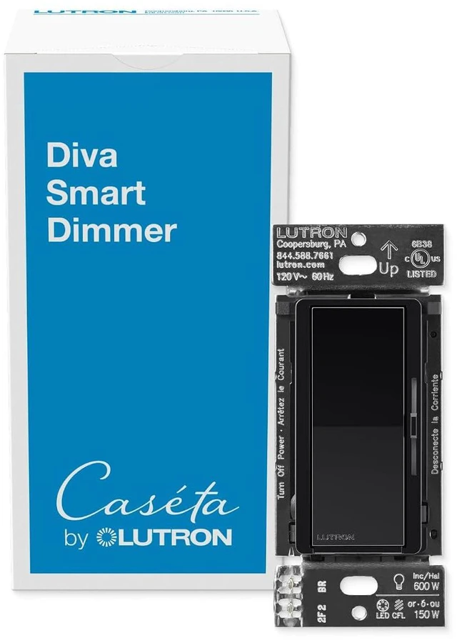 Main image of Lutron Diva Smart Dimmer Switch for Caséta Smart Lighting | No Neutral Wire Required | DVRF-6L-BL | Black