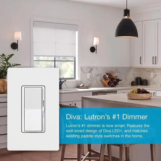 Alt view image 3 of 7 - Lutron Diva Smart Dimmer Light Switch for Caseta Lighting (Lutron Smart Hub Required), for LED Lights, 150W, Single-Pole/3-Way, No Neutral, Gray (DVRF-6L-GR)