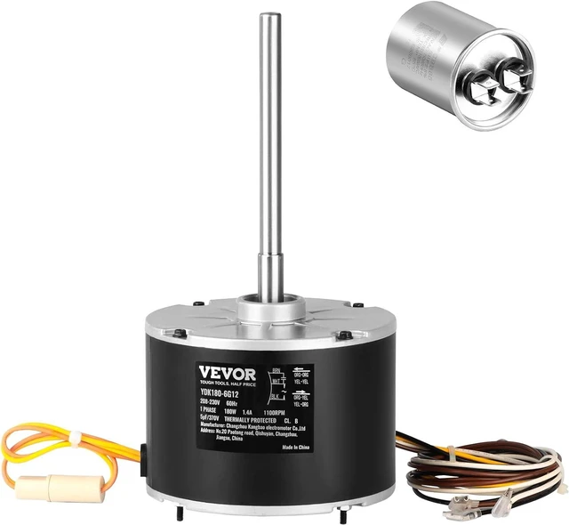 Main image of VEVOR OEM Upgraded Condenser Fan Motor, 1/4 HP 1100RPM, Replacement for ac GE Genteq Carrier Bryant Payne Dayton, 5KCP39EGS070S, 5KCP39EGY823S, 3905, HC39GE237, 6DLL0, Reversible Rotating + Capacitor