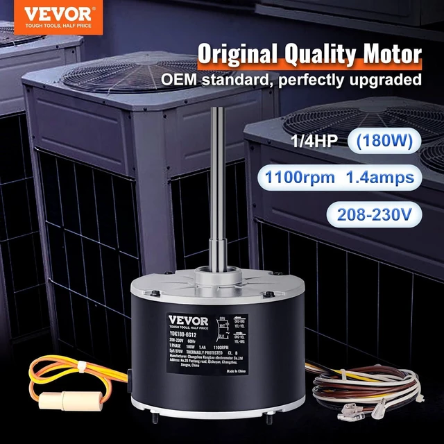 Alt view image 2 of 7 - VEVOR OEM Upgraded Condenser Fan Motor, 1/4 HP 1100RPM, Replacement for ac GE Genteq Carrier Bryant Payne Dayton, 5KCP39EGS070S, 5KCP39EGY823S, 3905, HC39GE237, 6DLL0, Reversible Rotating + Capacitor