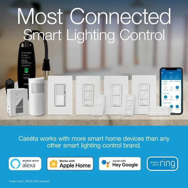 Alt view image 2 of 7 - Lutron Diva Smart Dimmer Light Switch for Caseta Lighting (Lutron Smart Hub Required), for LED Lights, 150W, Single-Pole/3-Way, No Neutral, Gray (DVRF-6L-GR)
