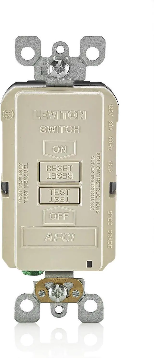 Main image of Leviton Blank Face AFCI, 20 Amp, Self Test, LED Indicator Light, Provides AFCI Protection Where an Outlet is not Needed, AFRBF-T, Light Almond