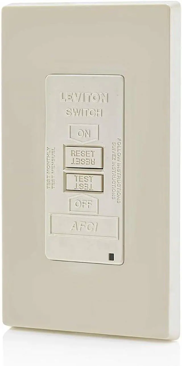 Alt view image 4 of 7 - Leviton Blank Face AFCI, 20 Amp, Self Test, LED Indicator Light, Provides AFCI Protection Where an Outlet is not Needed, AFRBF-T, Light Almond