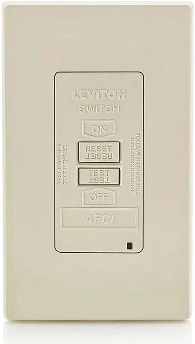 Alt view image 5 of 7 - Leviton Blank Face AFCI, 20 Amp, Self Test, LED Indicator Light, Provides AFCI Protection Where an Outlet is not Needed, AFRBF-T, Light Almond
