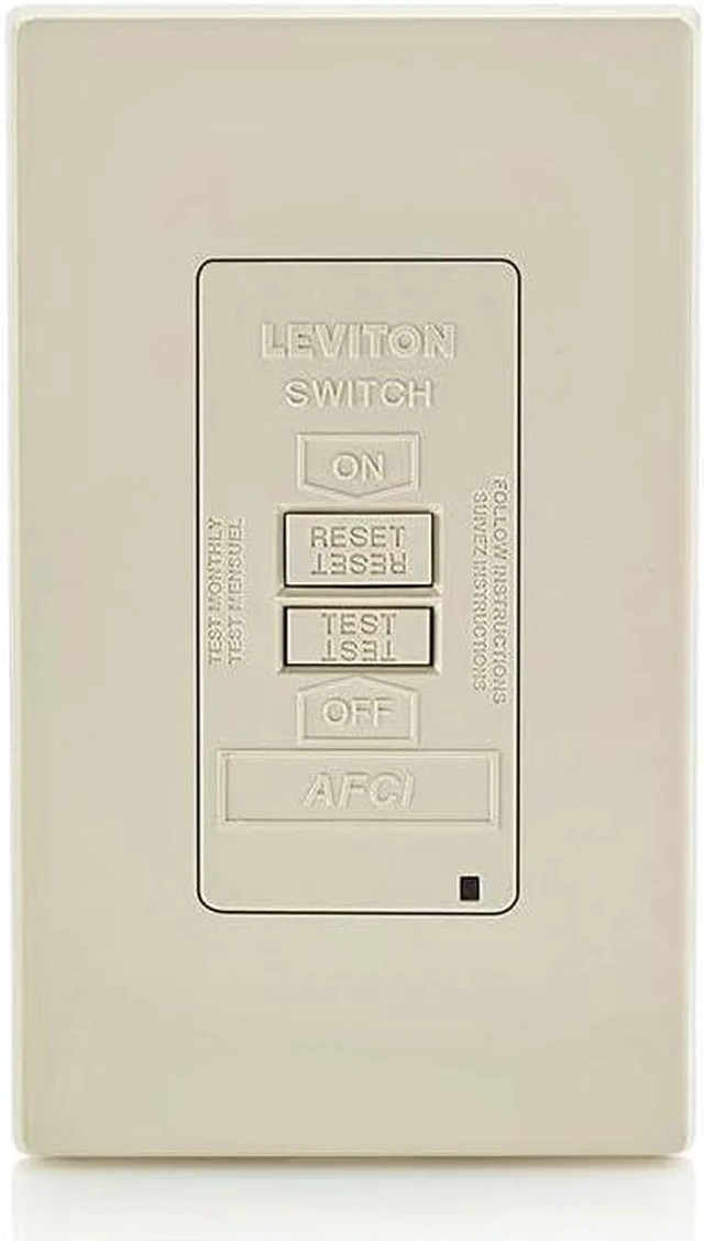 Alt view image 5 of 5 - Leviton Blank Face AFCI, 20 Amp, Self Test, LED Indicator Light, Provides AFCI Protection Where an Outlet is not Needed, AFRBF-T, Light Almond