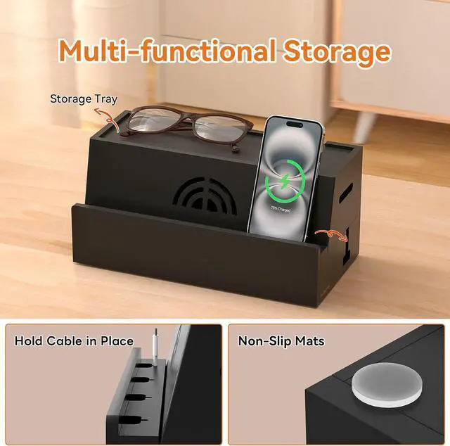 Alt view image 3 of 6 - Bamboo Cable Management Box, 31X14X15.5CM, Cable Organizer Box for Desk with Conceal Power Cords and Power Strips, Suitable for Living Rooms, bedrooms, Offices and More (Black)