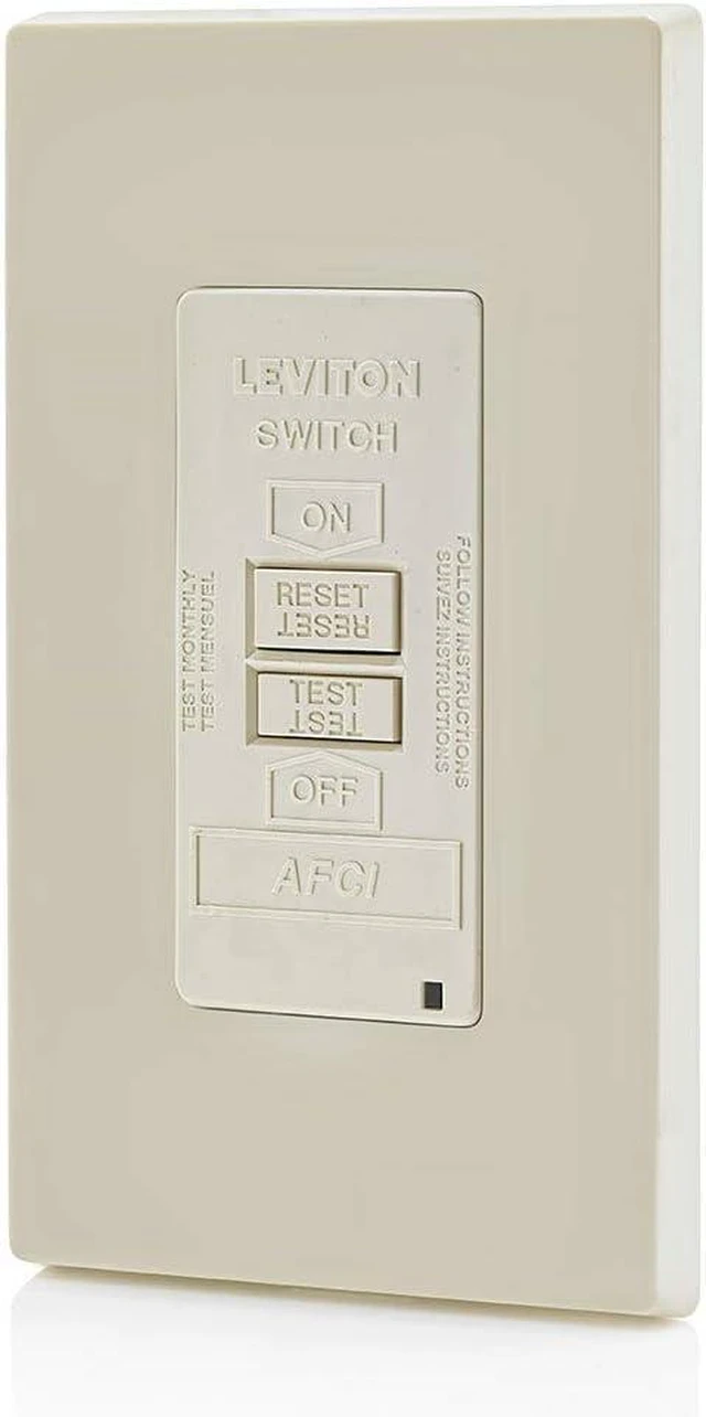 Alt view image 4 of 5 - Leviton Blank Face AFCI, 20 Amp, Self Test, LED Indicator Light, Provides AFCI Protection Where an Outlet is not Needed, AFRBF-T, Light Almond