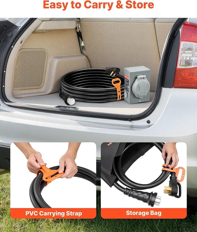 Alt view image 7 of 7 - VEVOR 50 Amp Generator Cord and Power Inlet Box, 10FT, 125V/250V STW 6/3 + 8/1 AWG Extension Power Cord, NEMA 14-50P to SS2-50R, Twist Lock Connector, Inlet Box Kit, for Generator to House, ETL Listed