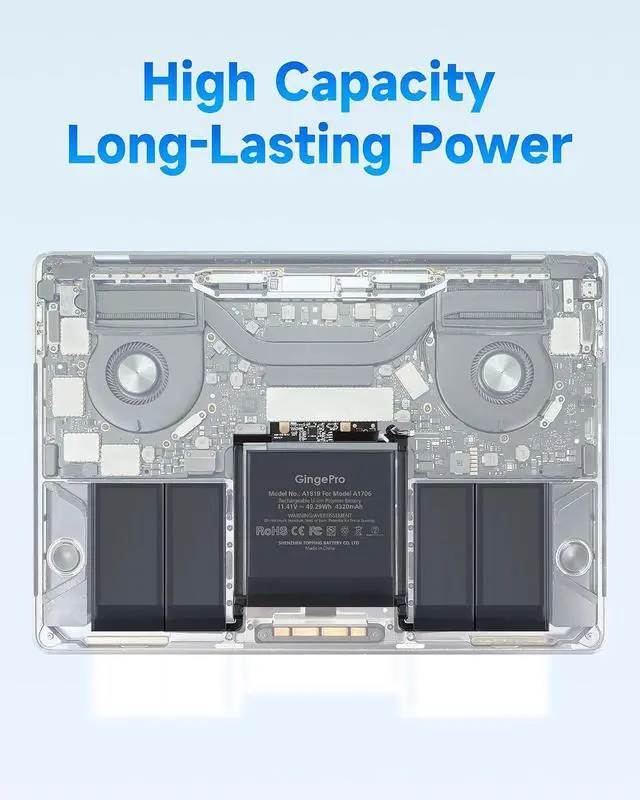 Alt view image 3 of 6 - Replacement Battery for MacBook Pro A1706, 13-Inch, 2016-2017