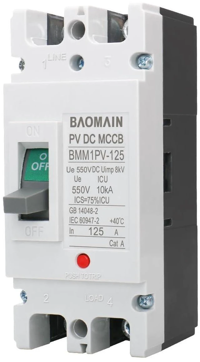 Main image of Baomain 125 Amp DC Circuit Breaker for Off-Grid Solar System,125A 2 Pole DC 550V, Moulded Case IP20 DC MCCB BMM1PV-125(125A)