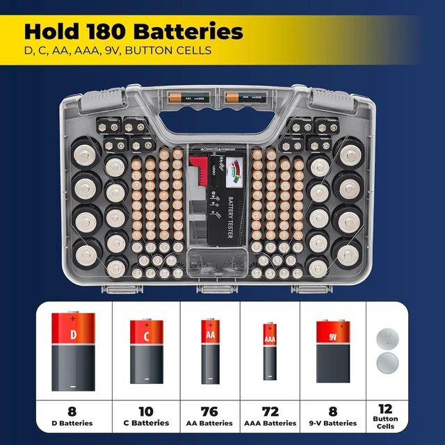 Alt view image 2 of 7 - Ontel Battery Daddy - Battery Organizer Storage Case with Tester, Stores & Protects Up To 180 Batteries, Clear Locking Lid, As Seen On TV - Warm Grey