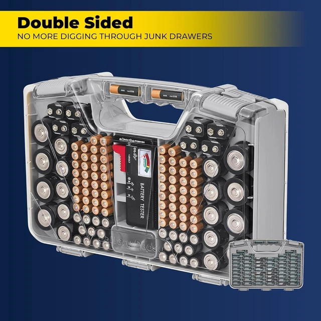 Alt view image 4 of 7 - Ontel Battery Daddy - Battery Organizer Storage Case with Tester, Stores & Protects Up To 180 Batteries, Clear Locking Lid, As Seen On TV - Warm Grey